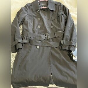 London Fog Black Trench Coat with Plaid Lining